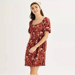 Live To Be Spoiled Rust/terracotta Floral Puffer Sleeve mini Dress Juniors XXL